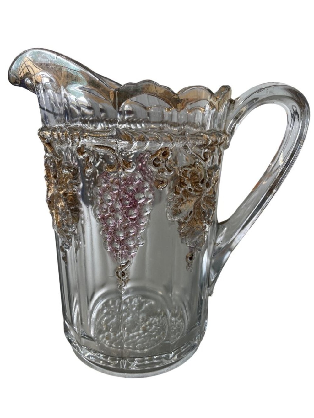 Vintage Indiana Glass Late Panelled Grape Pitcher Grapevine Embossed READ